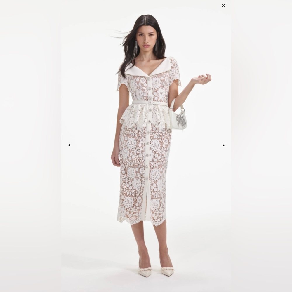 Self-Portrait Cream Lace Peplum Midi Dress – NWT, Size 4